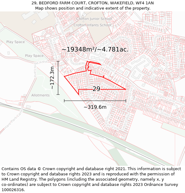 29, BEDFORD FARM COURT, CROFTON, WAKEFIELD, WF4 1AN: Plot and title map
