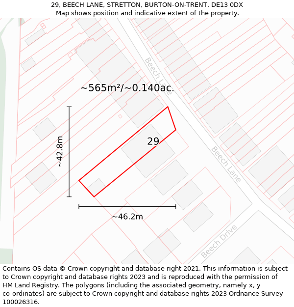 29, BEECH LANE, STRETTON, BURTON-ON-TRENT, DE13 0DX: Plot and title map