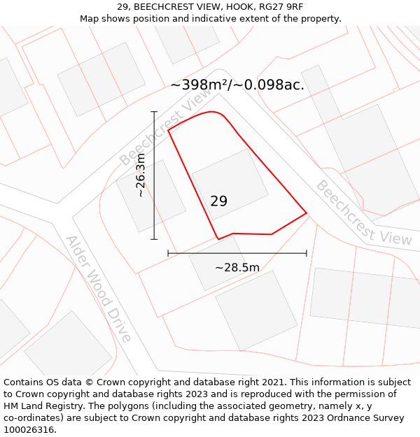 29, BEECHCREST VIEW, HOOK, RG27 9RF: Plot and title map