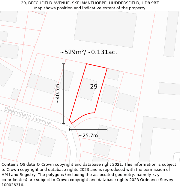 29, BEECHFIELD AVENUE, SKELMANTHORPE, HUDDERSFIELD, HD8 9BZ: Plot and title map