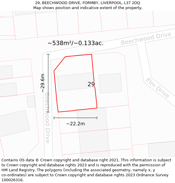 29, BEECHWOOD DRIVE, FORMBY, LIVERPOOL, L37 2DQ: Plot and title map