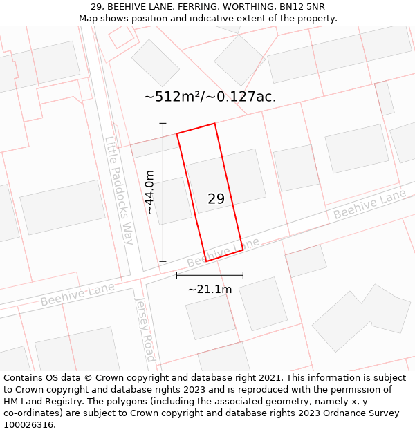 29, BEEHIVE LANE, FERRING, WORTHING, BN12 5NR: Plot and title map