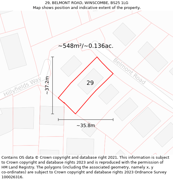 29, BELMONT ROAD, WINSCOMBE, BS25 1LG: Plot and title map