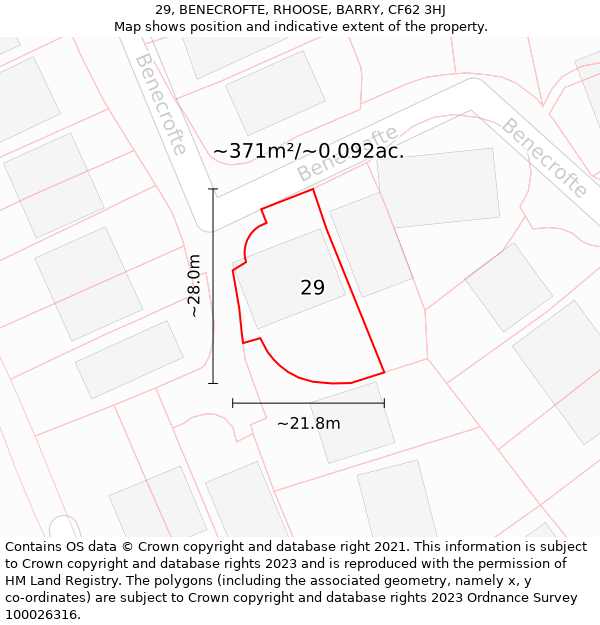 29, BENECROFTE, RHOOSE, BARRY, CF62 3HJ: Plot and title map