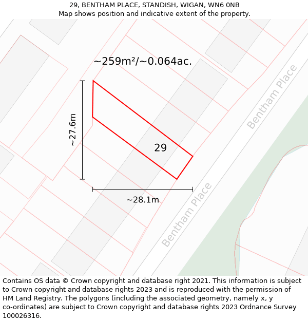 29, BENTHAM PLACE, STANDISH, WIGAN, WN6 0NB: Plot and title map