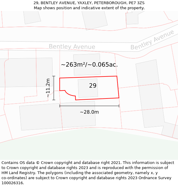 29, BENTLEY AVENUE, YAXLEY, PETERBOROUGH, PE7 3ZS: Plot and title map