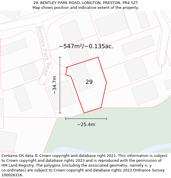 29, BENTLEY PARK ROAD, LONGTON, PRESTON, PR4 5ZT: Plot and title map