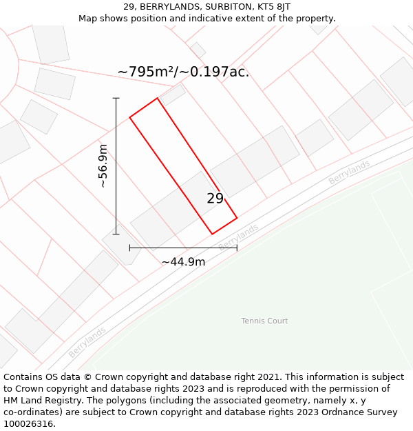 29, BERRYLANDS, SURBITON, KT5 8JT: Plot and title map