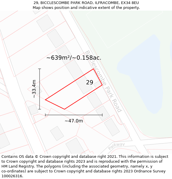 29, BICCLESCOMBE PARK ROAD, ILFRACOMBE, EX34 8EU: Plot and title map