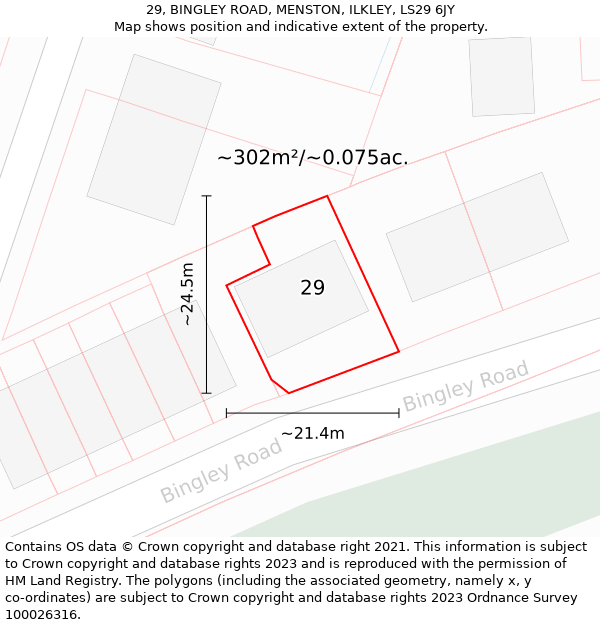 29, BINGLEY ROAD, MENSTON, ILKLEY, LS29 6JY: Plot and title map