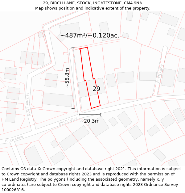 29, BIRCH LANE, STOCK, INGATESTONE, CM4 9NA: Plot and title map