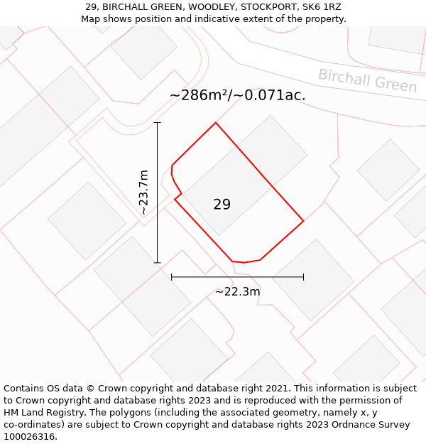 29, BIRCHALL GREEN, WOODLEY, STOCKPORT, SK6 1RZ: Plot and title map