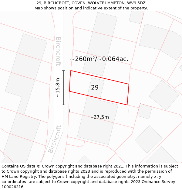 29, BIRCHCROFT, COVEN, WOLVERHAMPTON, WV9 5DZ: Plot and title map