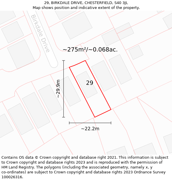 29, BIRKDALE DRIVE, CHESTERFIELD, S40 3JL: Plot and title map