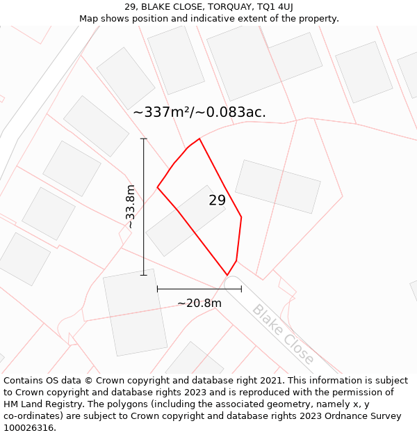 29, BLAKE CLOSE, TORQUAY, TQ1 4UJ: Plot and title map