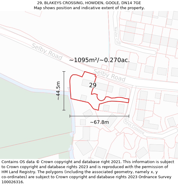 29, BLAKEYS CROSSING, HOWDEN, GOOLE, DN14 7GE: Plot and title map