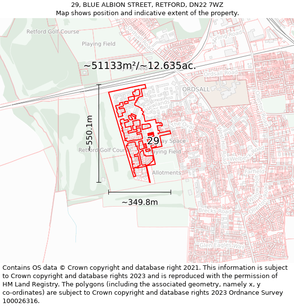 29, BLUE ALBION STREET, RETFORD, DN22 7WZ: Plot and title map