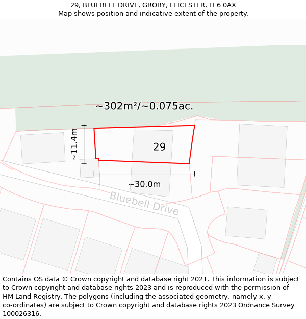 29, BLUEBELL DRIVE, GROBY, LEICESTER, LE6 0AX: Plot and title map