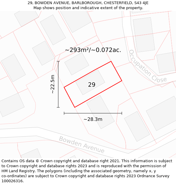 29, BOWDEN AVENUE, BARLBOROUGH, CHESTERFIELD, S43 4JE: Plot and title map