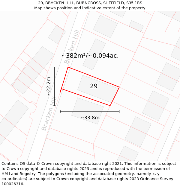 29, BRACKEN HILL, BURNCROSS, SHEFFIELD, S35 1RS: Plot and title map