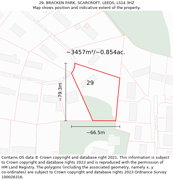 29, BRACKEN PARK, SCARCROFT, LEEDS, LS14 3HZ: Plot and title map