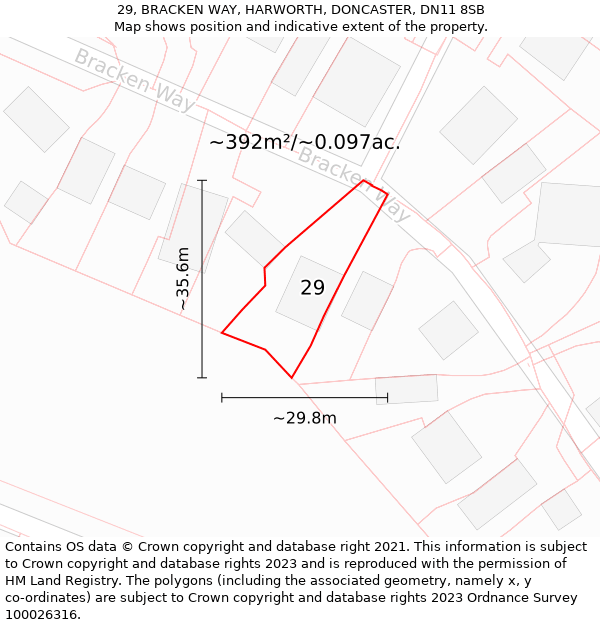 29, BRACKEN WAY, HARWORTH, DONCASTER, DN11 8SB: Plot and title map