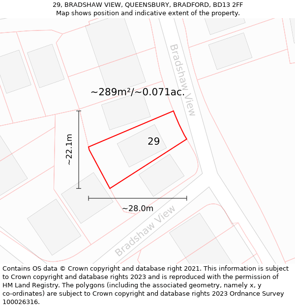 29, BRADSHAW VIEW, QUEENSBURY, BRADFORD, BD13 2FF: Plot and title map