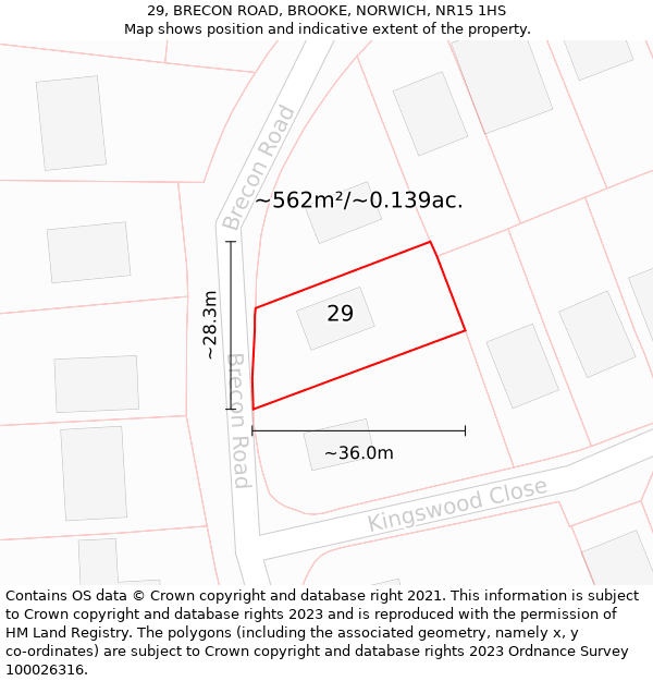 29, BRECON ROAD, BROOKE, NORWICH, NR15 1HS: Plot and title map