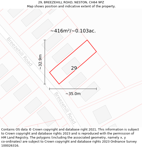 29, BREEZEHILL ROAD, NESTON, CH64 9PZ: Plot and title map