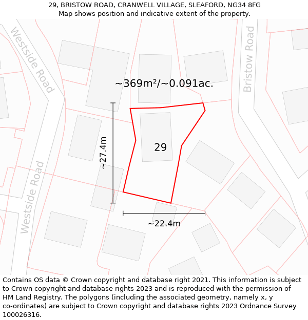 29, BRISTOW ROAD, CRANWELL VILLAGE, SLEAFORD, NG34 8FG: Plot and title map