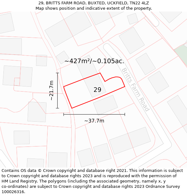 29, BRITTS FARM ROAD, BUXTED, UCKFIELD, TN22 4LZ: Plot and title map