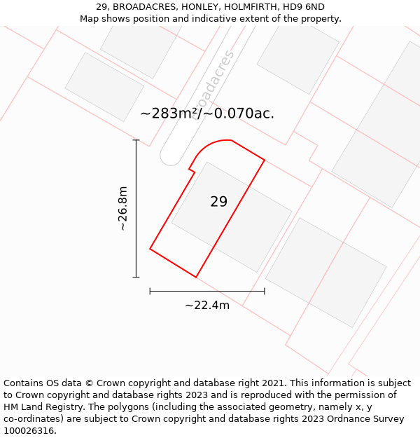 29, BROADACRES, HONLEY, HOLMFIRTH, HD9 6ND: Plot and title map