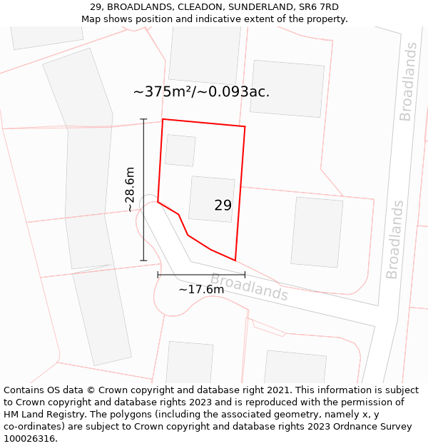 29, BROADLANDS, CLEADON, SUNDERLAND, SR6 7RD: Plot and title map