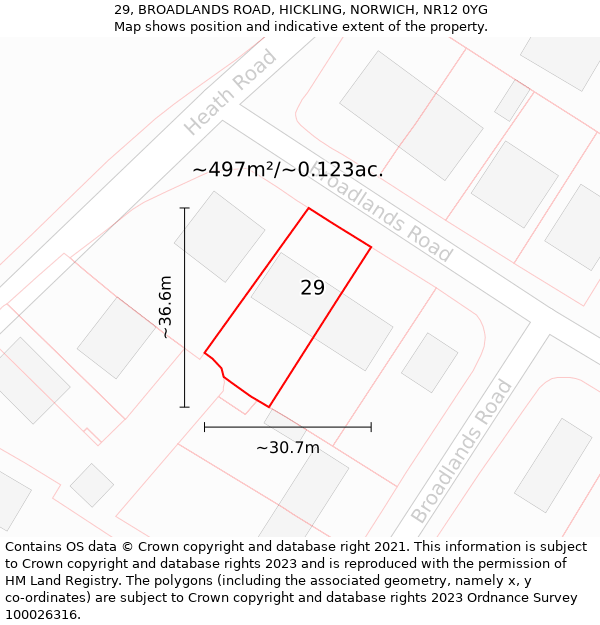 29, BROADLANDS ROAD, HICKLING, NORWICH, NR12 0YG: Plot and title map