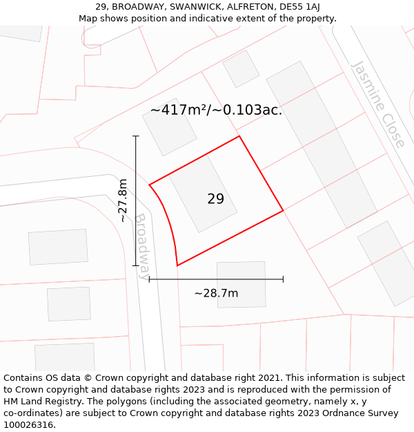 29, BROADWAY, SWANWICK, ALFRETON, DE55 1AJ: Plot and title map