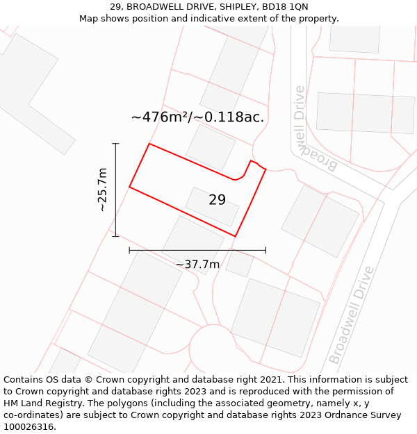 29, BROADWELL DRIVE, SHIPLEY, BD18 1QN: Plot and title map