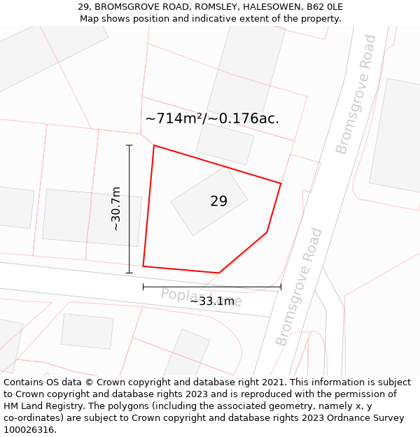 29, BROMSGROVE ROAD, ROMSLEY, HALESOWEN, B62 0LE: Plot and title map