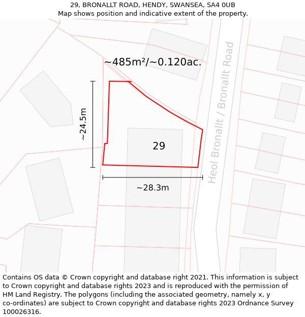 29, BRONALLT ROAD, HENDY, SWANSEA, SA4 0UB: Plot and title map