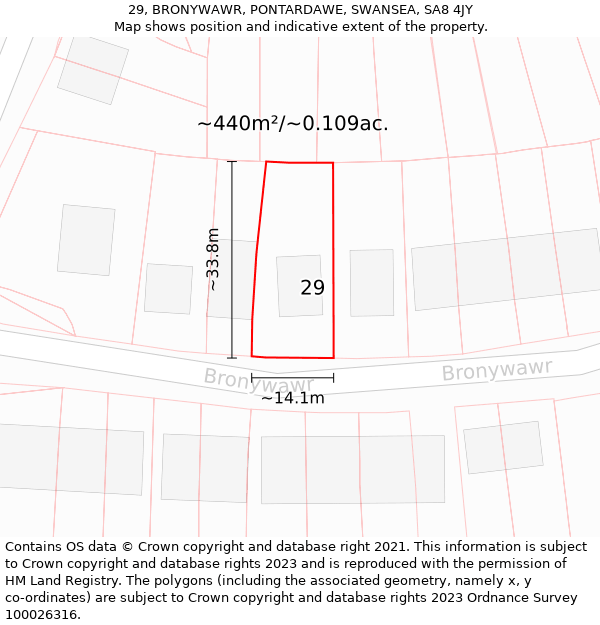 29, BRONYWAWR, PONTARDAWE, SWANSEA, SA8 4JY: Plot and title map