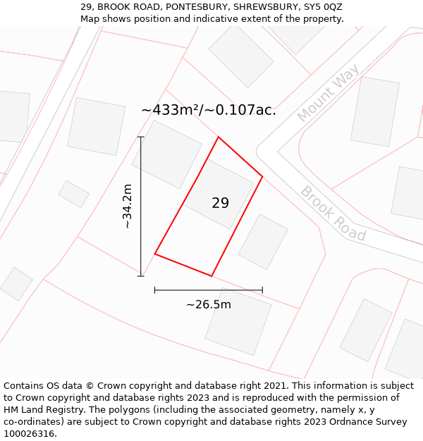 29, BROOK ROAD, PONTESBURY, SHREWSBURY, SY5 0QZ: Plot and title map