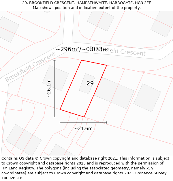 29, BROOKFIELD CRESCENT, HAMPSTHWAITE, HARROGATE, HG3 2EE: Plot and title map