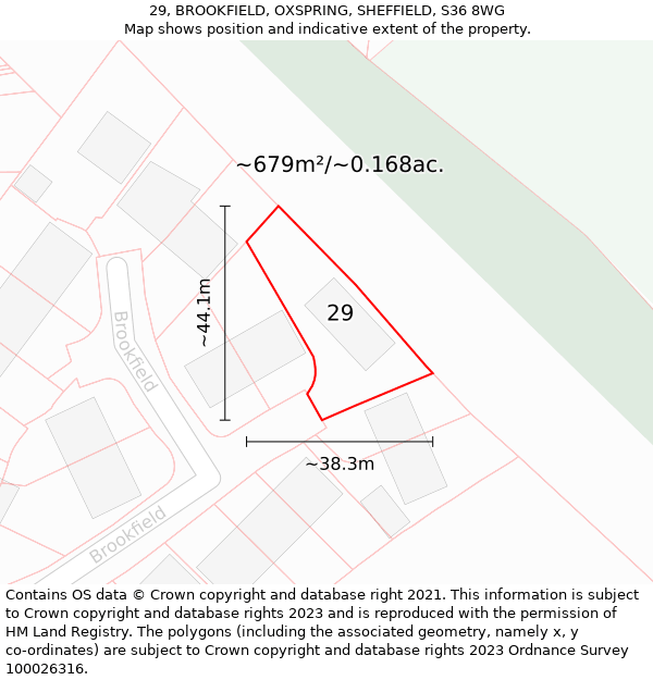 29, BROOKFIELD, OXSPRING, SHEFFIELD, S36 8WG: Plot and title map