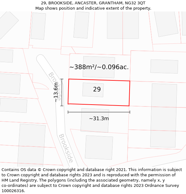 29, BROOKSIDE, ANCASTER, GRANTHAM, NG32 3QT: Plot and title map