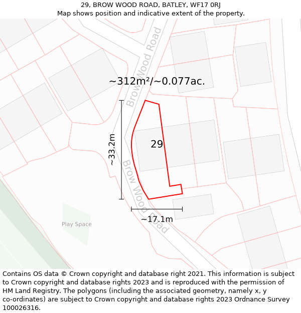 29, BROW WOOD ROAD, BATLEY, WF17 0RJ: Plot and title map