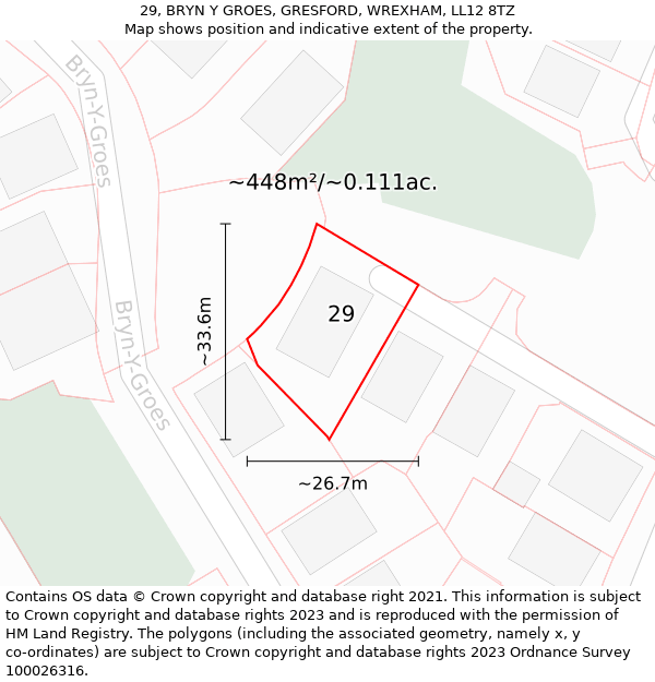 29, BRYN Y GROES, GRESFORD, WREXHAM, LL12 8TZ: Plot and title map