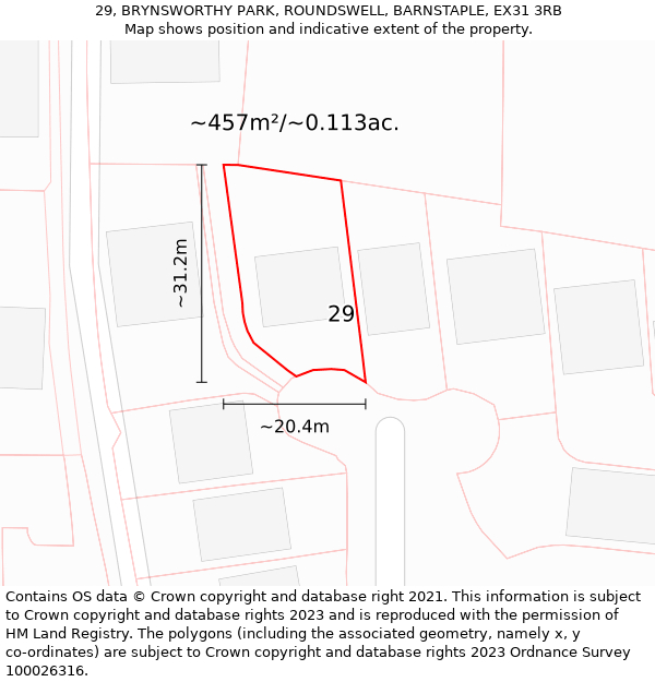 29, BRYNSWORTHY PARK, ROUNDSWELL, BARNSTAPLE, EX31 3RB: Plot and title map