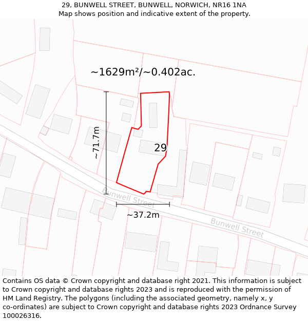 29, BUNWELL STREET, BUNWELL, NORWICH, NR16 1NA: Plot and title map