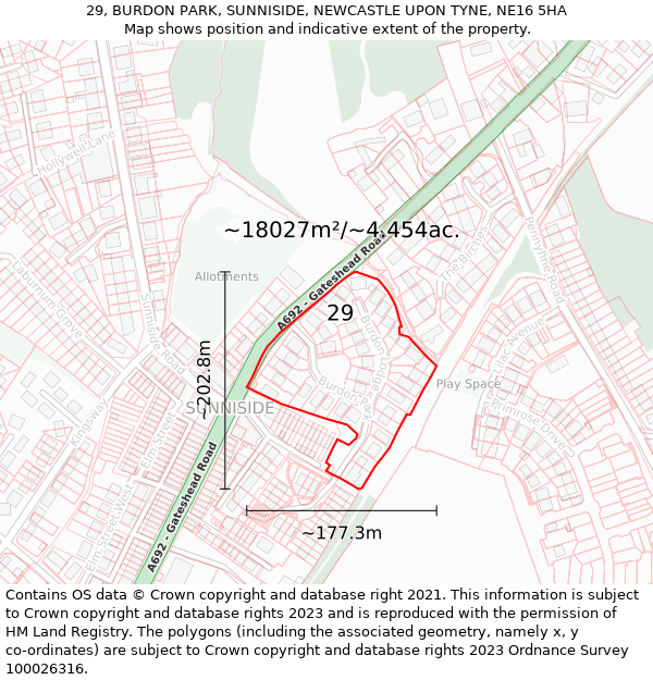 29, BURDON PARK, SUNNISIDE, NEWCASTLE UPON TYNE, NE16 5HA: Plot and title map