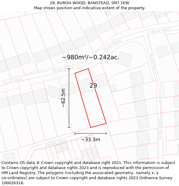 29, BURGH WOOD, BANSTEAD, SM7 1EW: Plot and title map