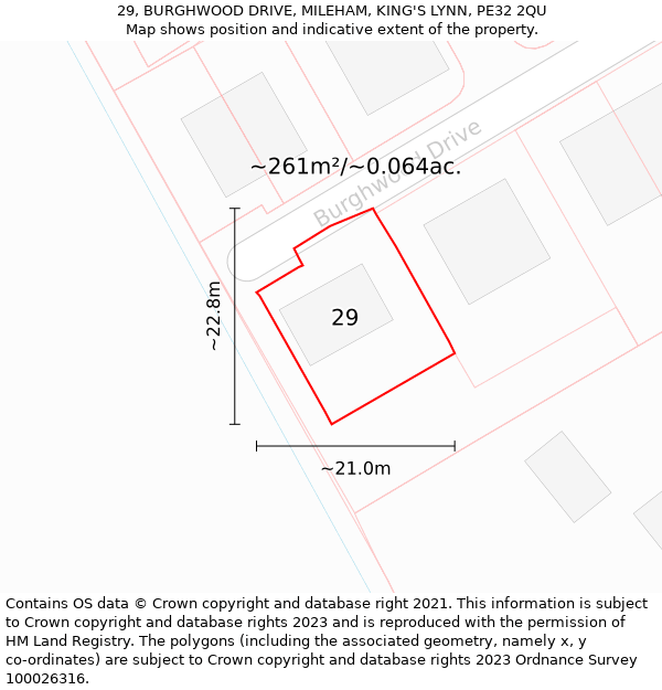 29, BURGHWOOD DRIVE, MILEHAM, KING'S LYNN, PE32 2QU: Plot and title map